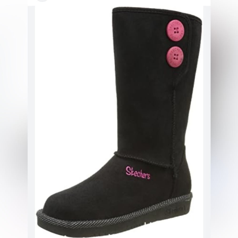 Skechers Girls Glamslam Button Beauties Desert Boots size 13 Black suede zipper